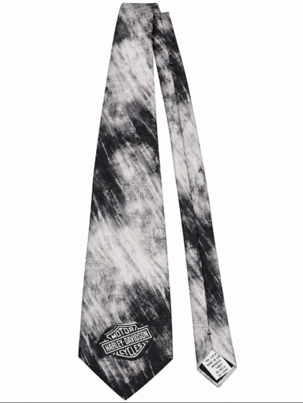 Vintage 2001 Harley-Davidson Brushed Metal 100% Silk Tie Ralph Marlin Y2K Biker